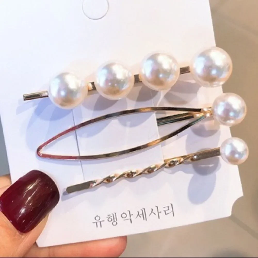 Set of 3 Pearl Gold Tone Hair Pins Barrettes NWT